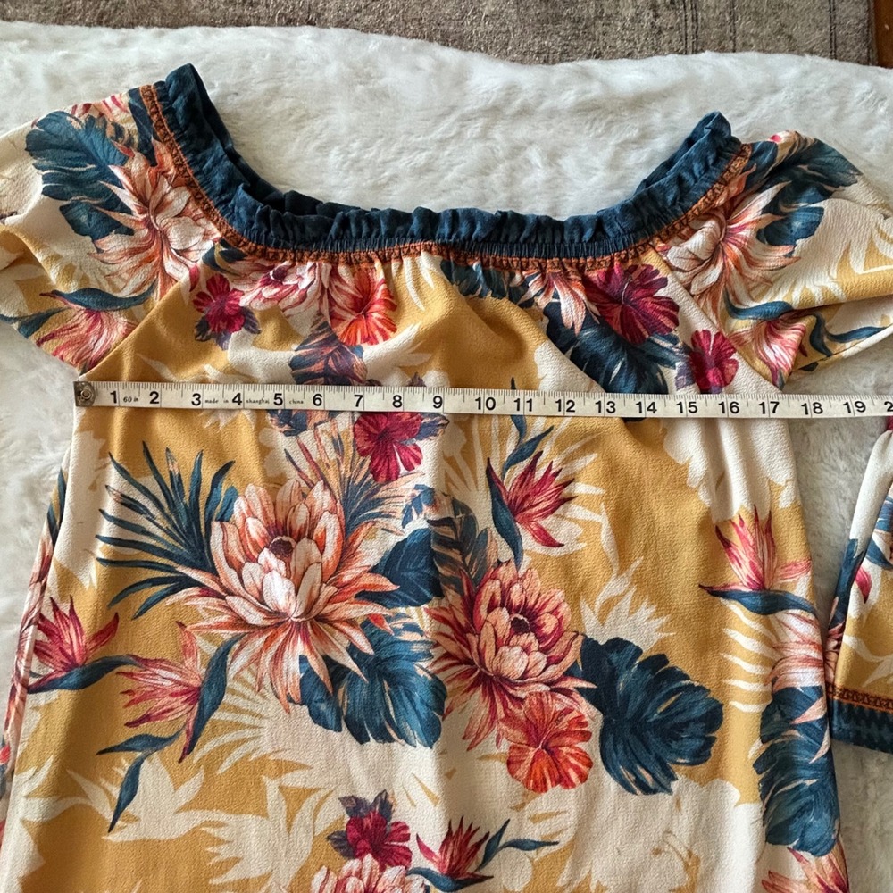 Flying Tomato Tunic Top Mini Dress Sz Small Yellow Off Shoulder Bell Sleeve Boho - Picture 3 of 5